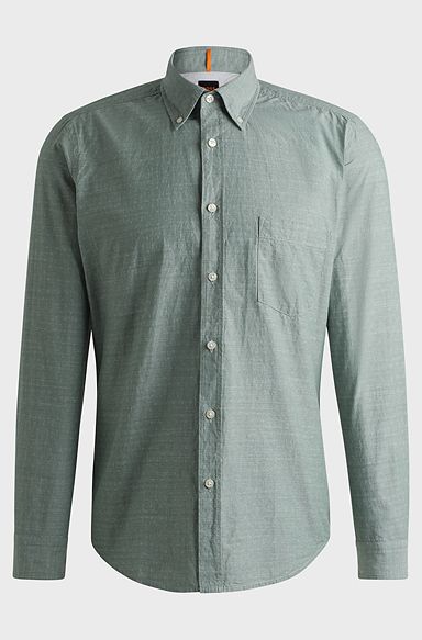 Button-down regular-fit shirt in cotton dobby, Light Green
