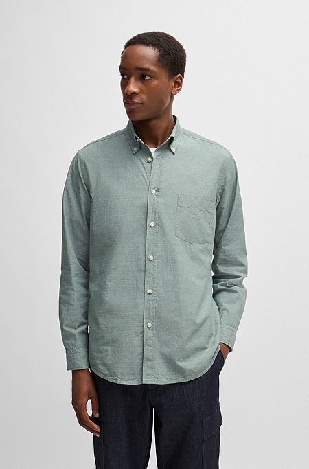 Button-down regular-fit shirt in cotton dobby, Light Green