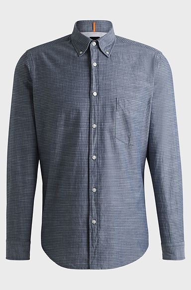 Button-down regular-fit shirt in cotton dobby, Light Blue