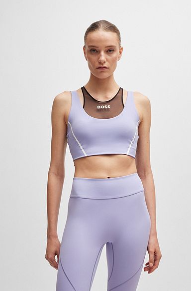 Stretch-jersey cropped top with mesh details, Light Purple