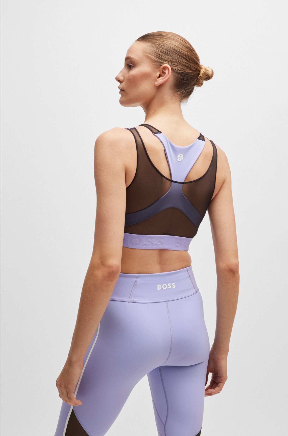 Stretch-jersey cropped top with mesh details, Light Purple