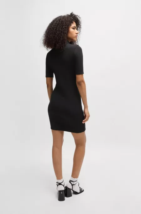 Cotton-blend dress with zip neck