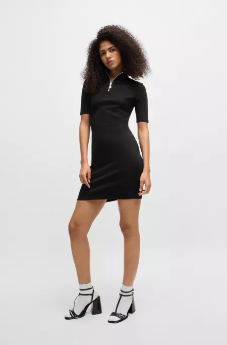 Cotton-blend dress with zip neck