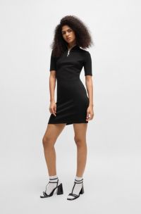 Cotton-blend dress with zip neck, Black