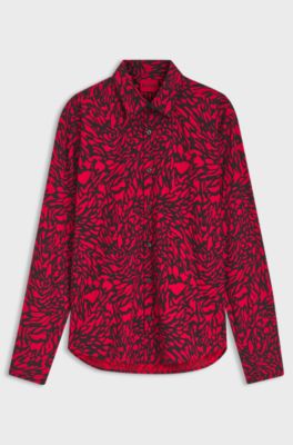 Slim-fit cotton poplin shirt with bold print, Pink Patterned