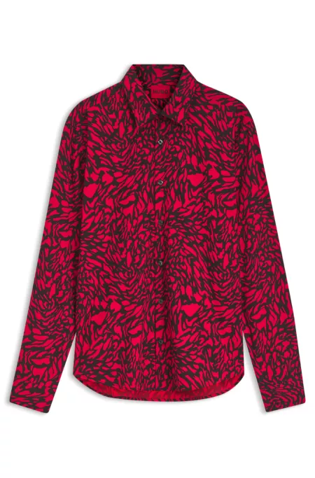 Camisa slim fit en popelín de algodón estampado