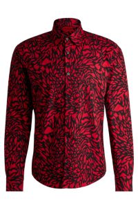 Slim-fit shirt in printed cotton poplin, Red