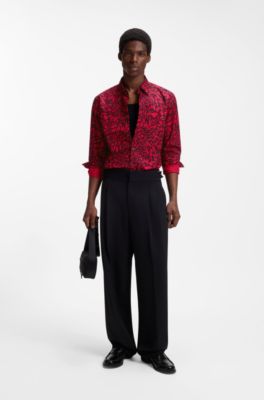 Slim-fit cotton poplin shirt with bold print, Pink Patterned