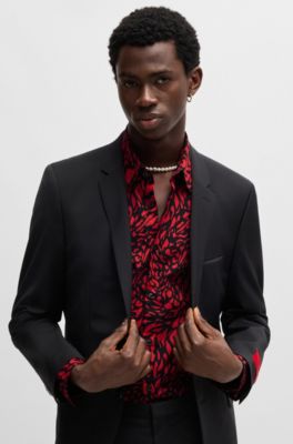 Slim-fit shirt in printed cotton poplin, Red
