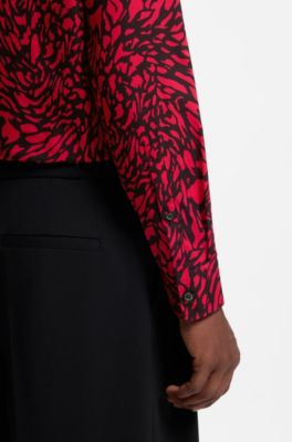 Slim-fit cotton poplin shirt with bold print, Pink Patterned