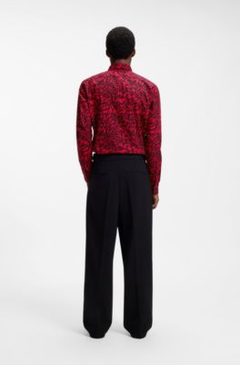 Slim-fit cotton poplin shirt with bold print, Pink Patterned