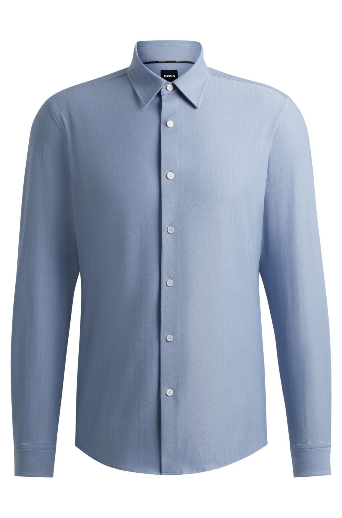 Slim-fit shirt in herringbone performance-stretch material, Light Blue