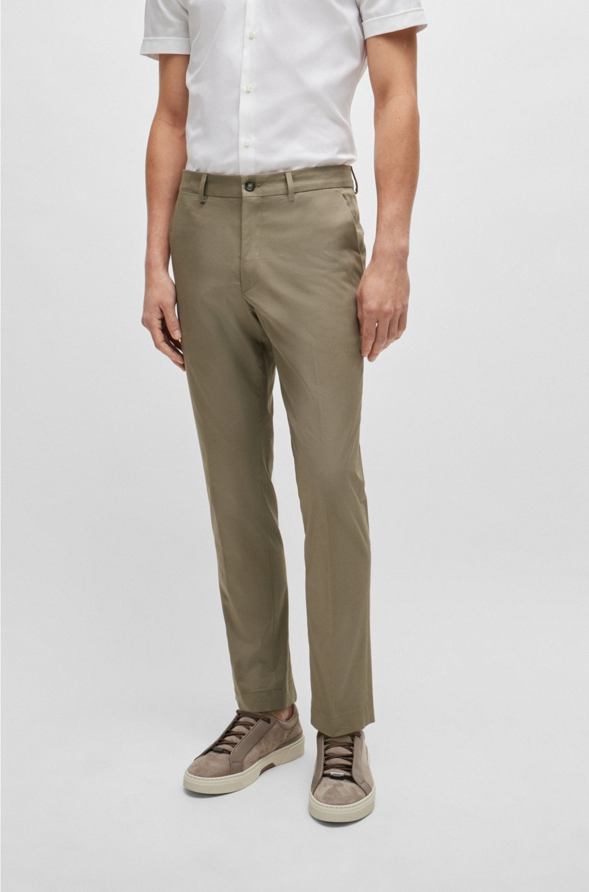 BOSS - Slim-fit trousers in stretch cotton with silk