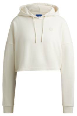 Hugo Cropped Cotton-terry Hoodie With Smiley Logo Badge In Neutral