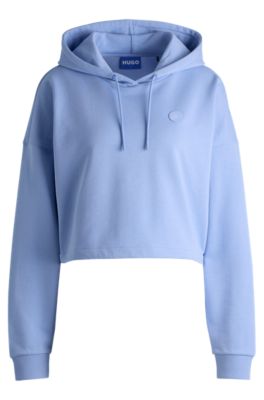 HUGO Cropped cotton terry hoodie with Happy HUGO logo badge