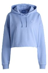 Cropped cotton-terry hoodie with smiley logo badge, Light Blue