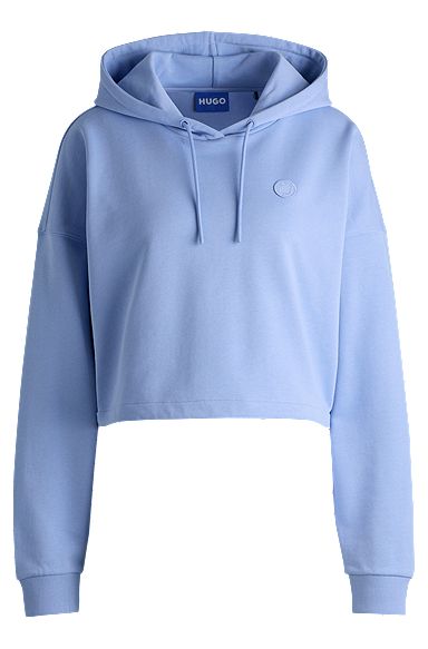 Cropped cotton-terry hoodie with smiley logo badge, Light Blue