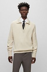 Relaxed-fit virgin-wool sweater with polo collar, Natural