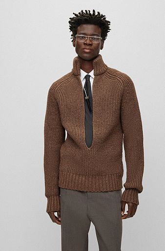 Relaxed-fit V-neck sweater in a wool and silk blend , Brown
