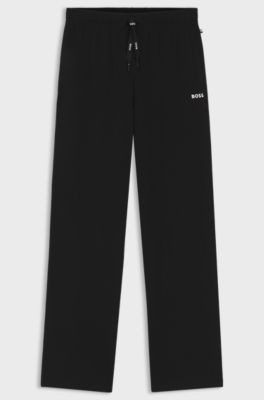 Drawstring pyjama bottoms in stretch cotton with logo detail, Black