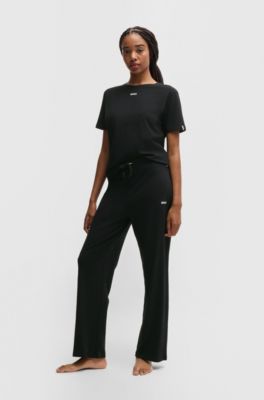 Stretch-cotton pyjama bottoms with logo detail, Black