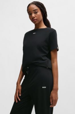 Pantalones de pijama en algod&oacute;n el&aacute;stico con detalle de logo, Negro