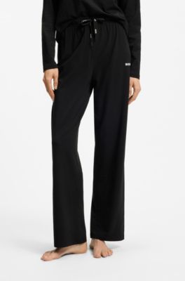 Drawstring pyjama bottoms in stretch cotton with logo detail, Black