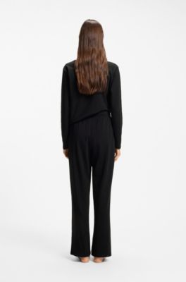 Drawstring pyjama bottoms in stretch cotton with logo detail, Black