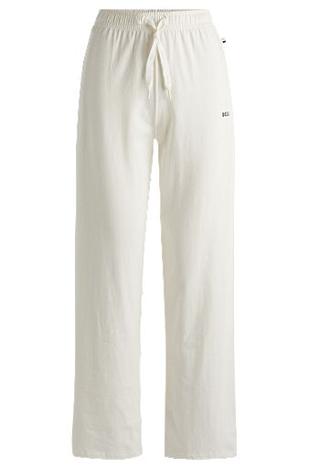 Drawstring pyjama bottoms in stretch cotton with printed logo, White
