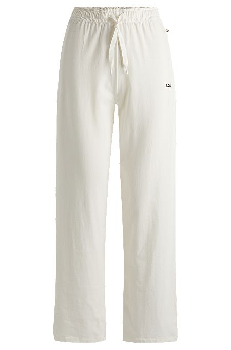 Pantalones de pijama en algodón elástico con logo estampado y cordón en la cintura, Blanco
