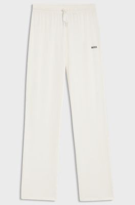 Drawstring pyjama bottoms in stretch cotton with logo detail, Natural