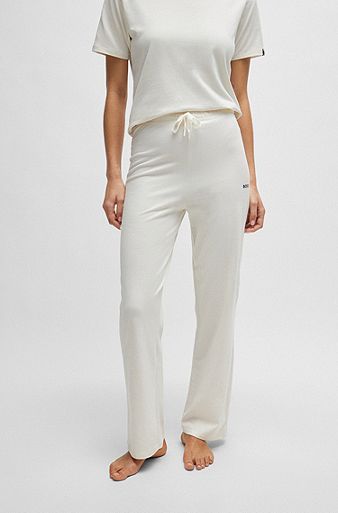 Stretch-cotton pyjama bottoms with branded cords, White
