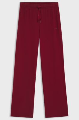 Pyjamabroek van stretchkatoen met logodetail, Donkerrood