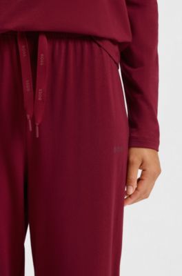 Drawstring pyjama bottoms in stretch cotton with logo detail, Dark Red