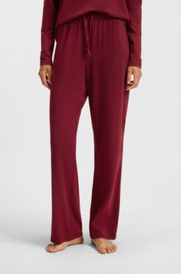 Drawstring pyjama bottoms in stretch cotton with logo detail, Dark Red