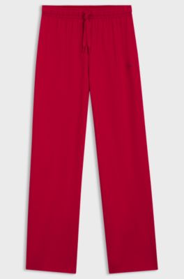 Drawstring pyjama bottoms in stretch cotton with logo detail, Red