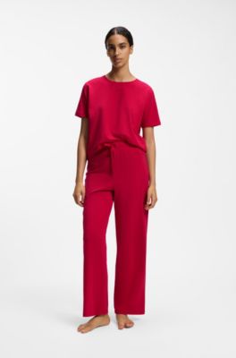 Drawstring pyjama bottoms in stretch cotton with logo detail, Red