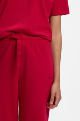 Drawstring pyjama bottoms in stretch cotton with logo detail, Red
