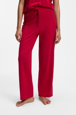 Drawstring pyjama bottoms in stretch cotton with logo detail, Red