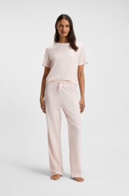 Pantalones de pijama en algod&oacute;n el&aacute;stico con detalle de logo, Rosa claro