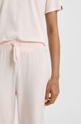 Drawstring pyjama bottoms in stretch cotton with logo detail, Light Pink