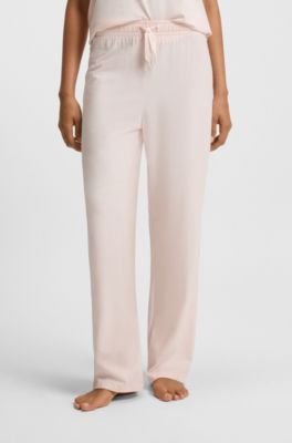 Drawstring pyjama bottoms in stretch cotton with logo detail, Light Pink