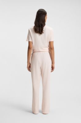 Drawstring pyjama bottoms in stretch cotton with logo detail, Light Pink