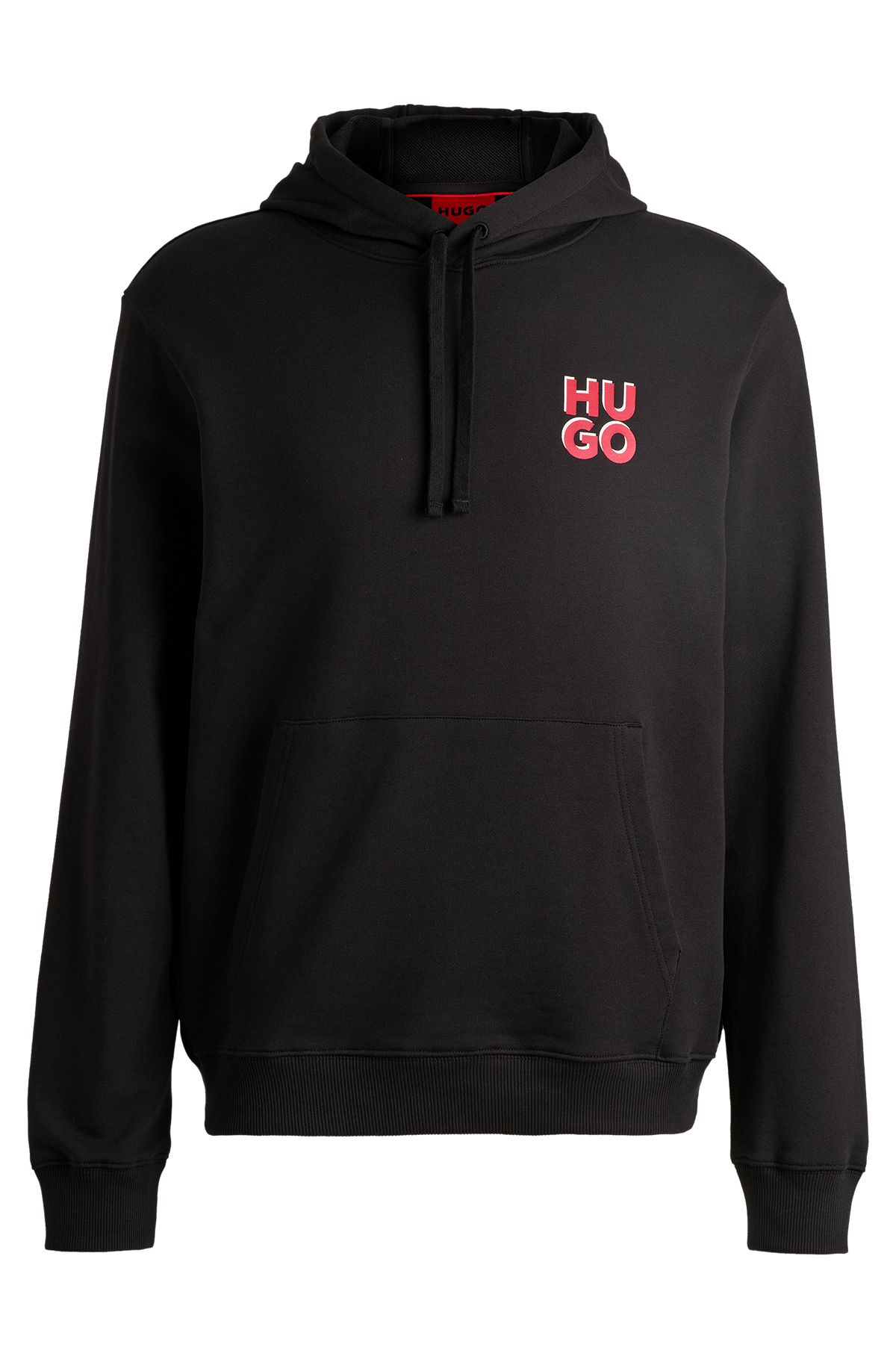 Cotton-terry hoodie with stacked logo print, Black