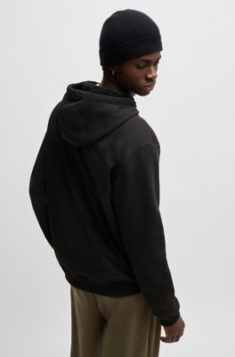 Sweat Homme Boss HUGO - Sweat à Capuche En Molleton De Coton Avec Motif Artistique Brodé - Noir Pull Hugo Boss Homme Soldes