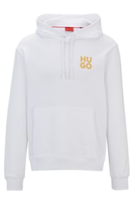 HUGO Cotton terry hoodie with stacked logo print