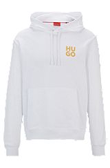Cotton-terry hoodie with stacked logo print, White