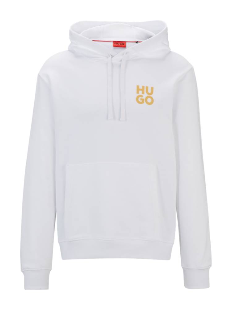 Artikel klicken und genauer betrachten! - HUGO Hoodie mit gerader Passform. Der Layer aus French Terry ist aus softer Baumwolle gefertigt und mit einem HUGO Stack-Logo bedruckt. | im Online Shop kaufen