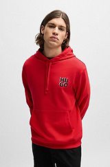 Cotton-terry hoodie with stacked logo print, Red