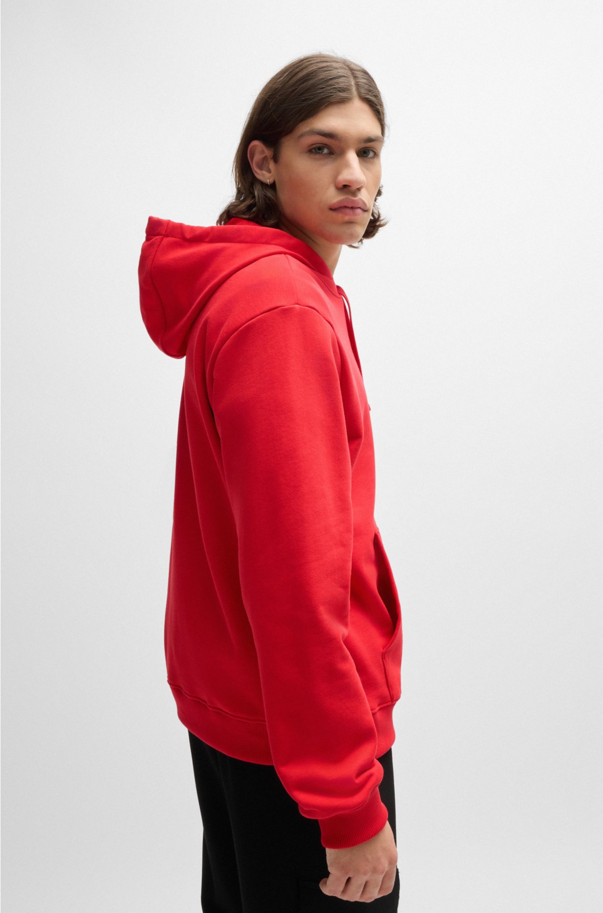 Cotton-terry hoodie with stacked logo print, Red